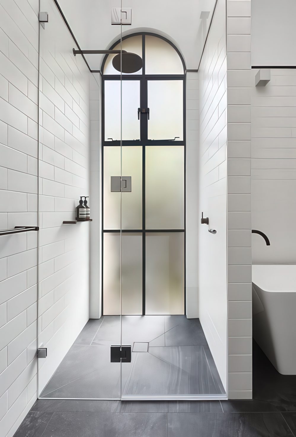 A full height French style frosted glass window looks wow and adds style yet keeps privacy.
