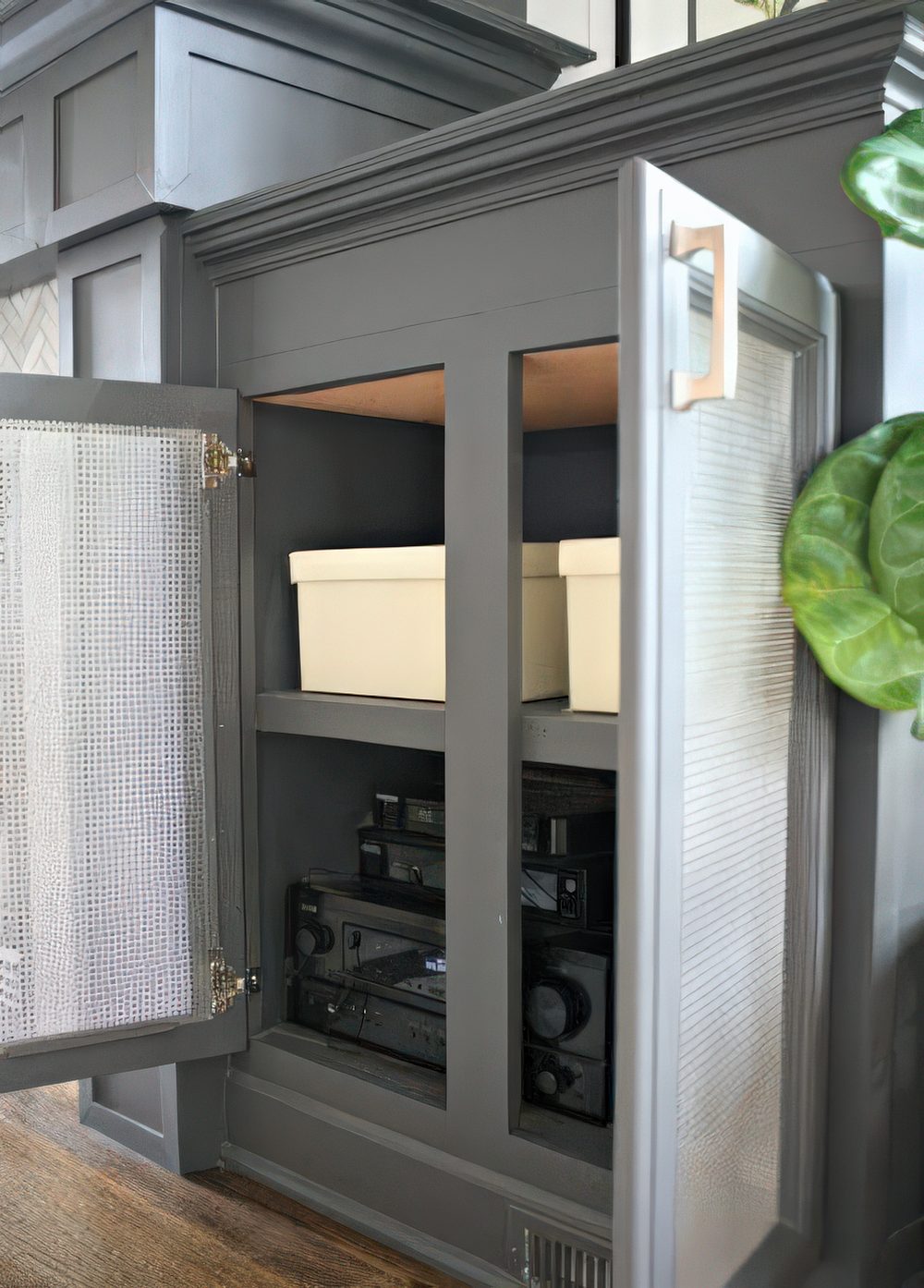 A cabinet with cane doors will hide your wi-fi router without blocking the signal, which is extremely important.