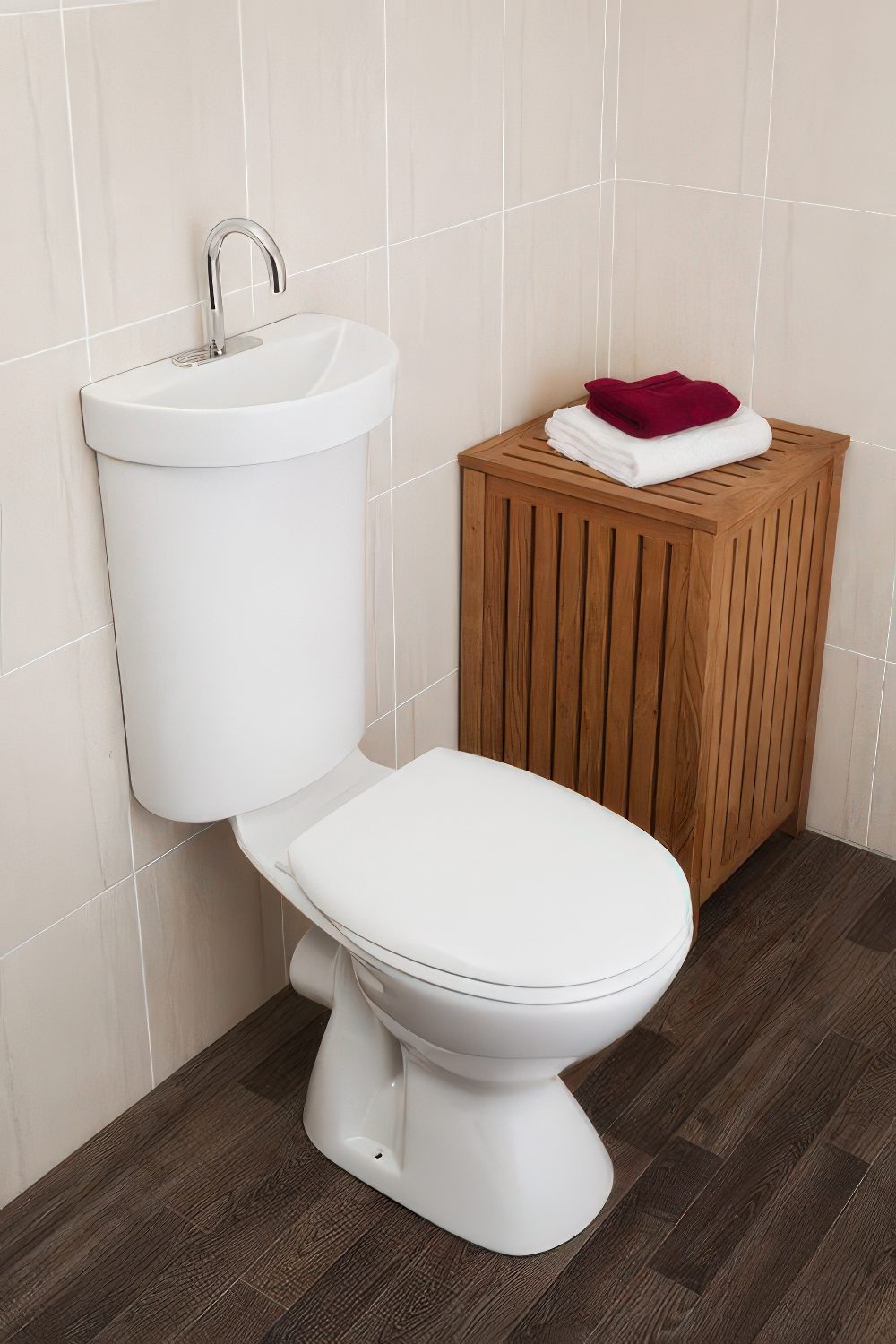 Tiny eco-toilet with a sink in one.