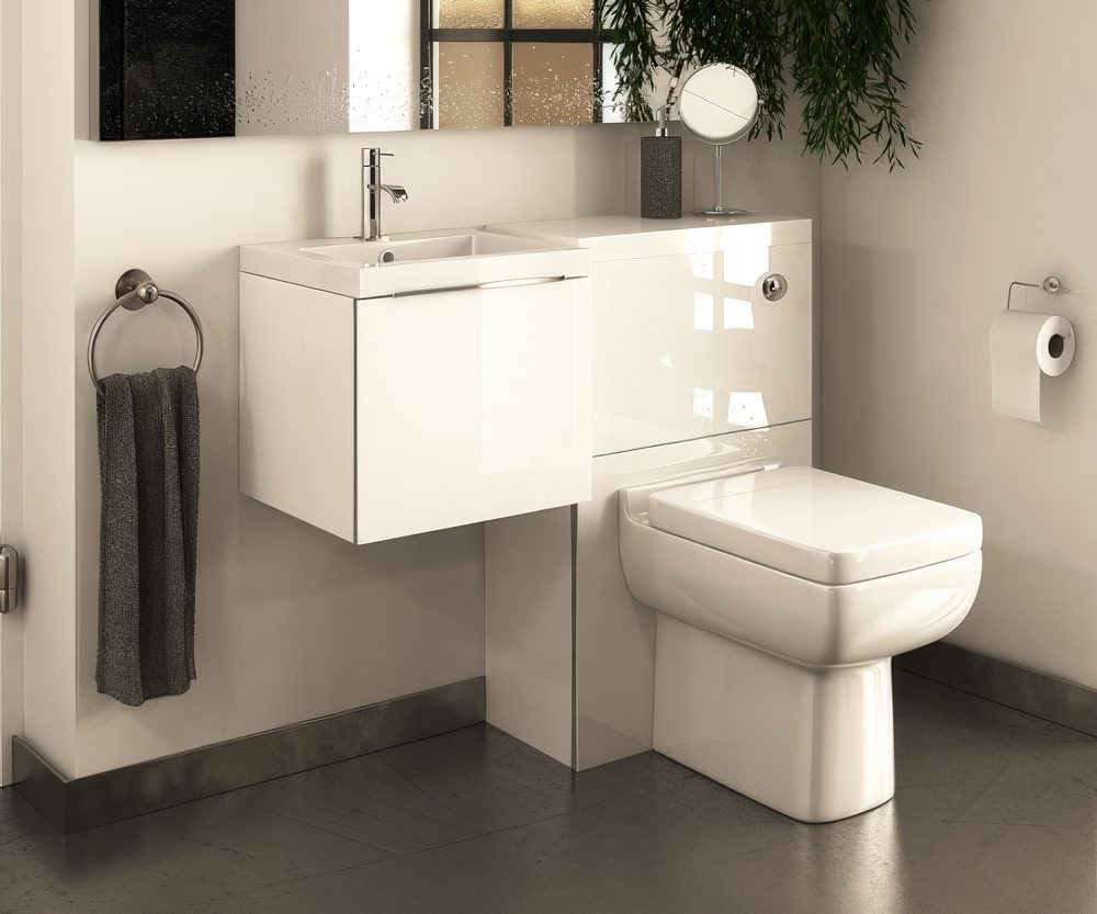 Geometric sink, toilet and storage space in one.
