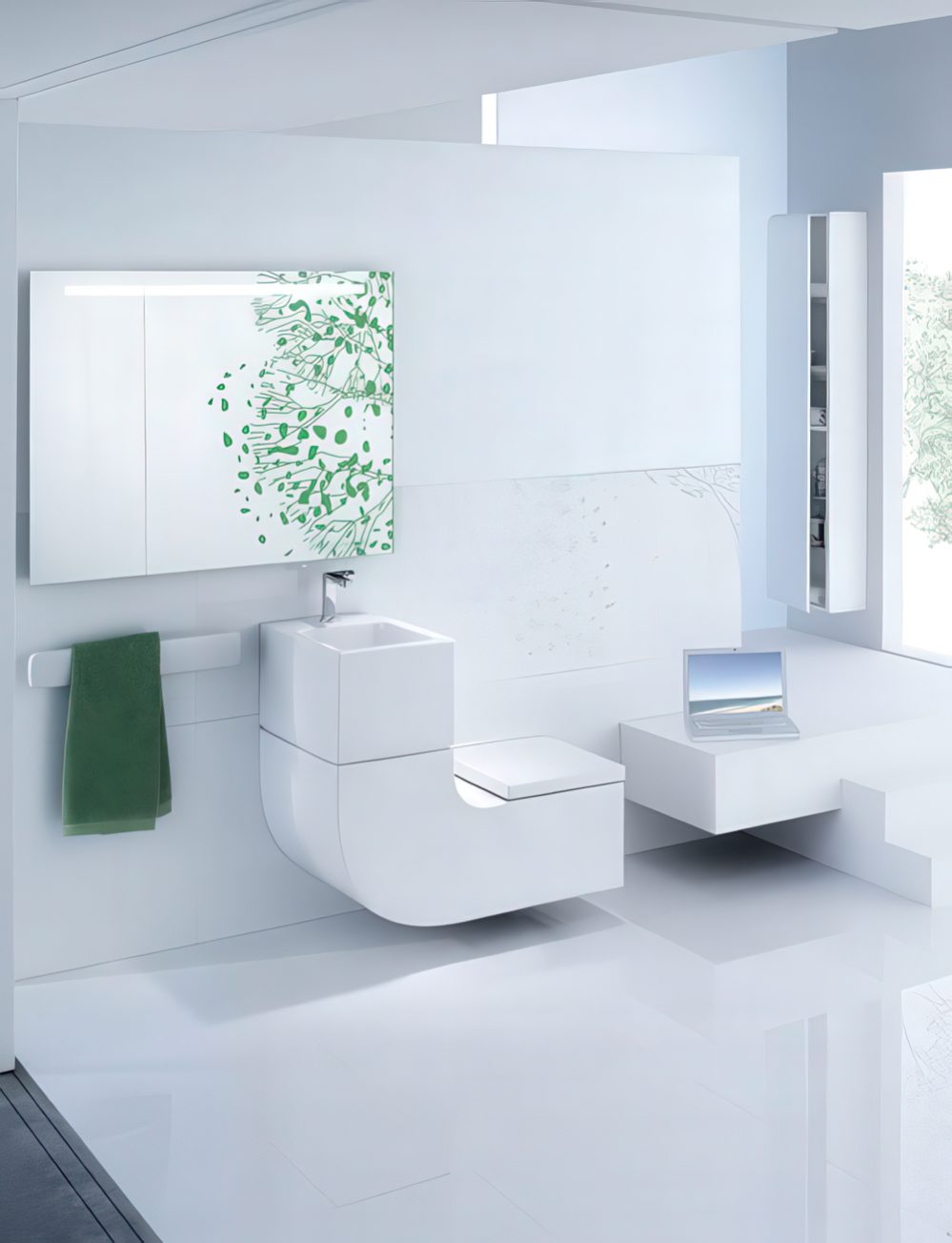 Eco-friendly and space-saving toilet and sink combo.
