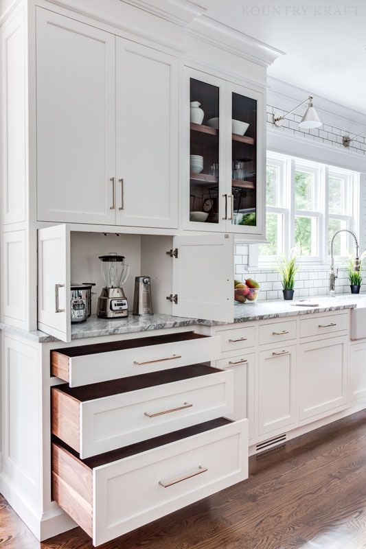 A mini cabinet with appliances and various drawers for storing stuff for coffee and tea is a cool idea for any kitchen.
