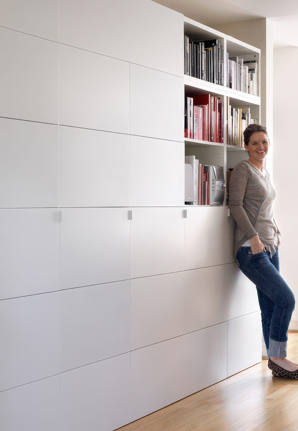 Floor to ceiling IKEA Besta storage unit.